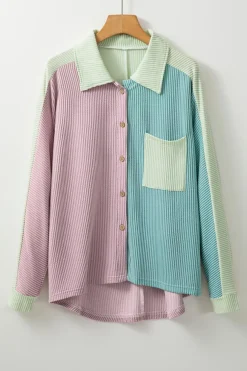 Best Dear-Lover Color Block Corded Buttoned Oversized Shacket Phalaenopsis