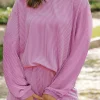 Sale Dear-Lover Corded Knit Long Sleeve Top and High Waist Shorts Set Phalaenopsis