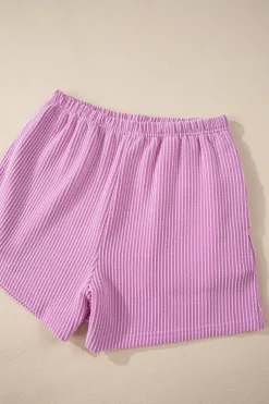 Sale Dear-Lover Corded Knit Long Sleeve Top and High Waist Shorts Set Phalaenopsis
