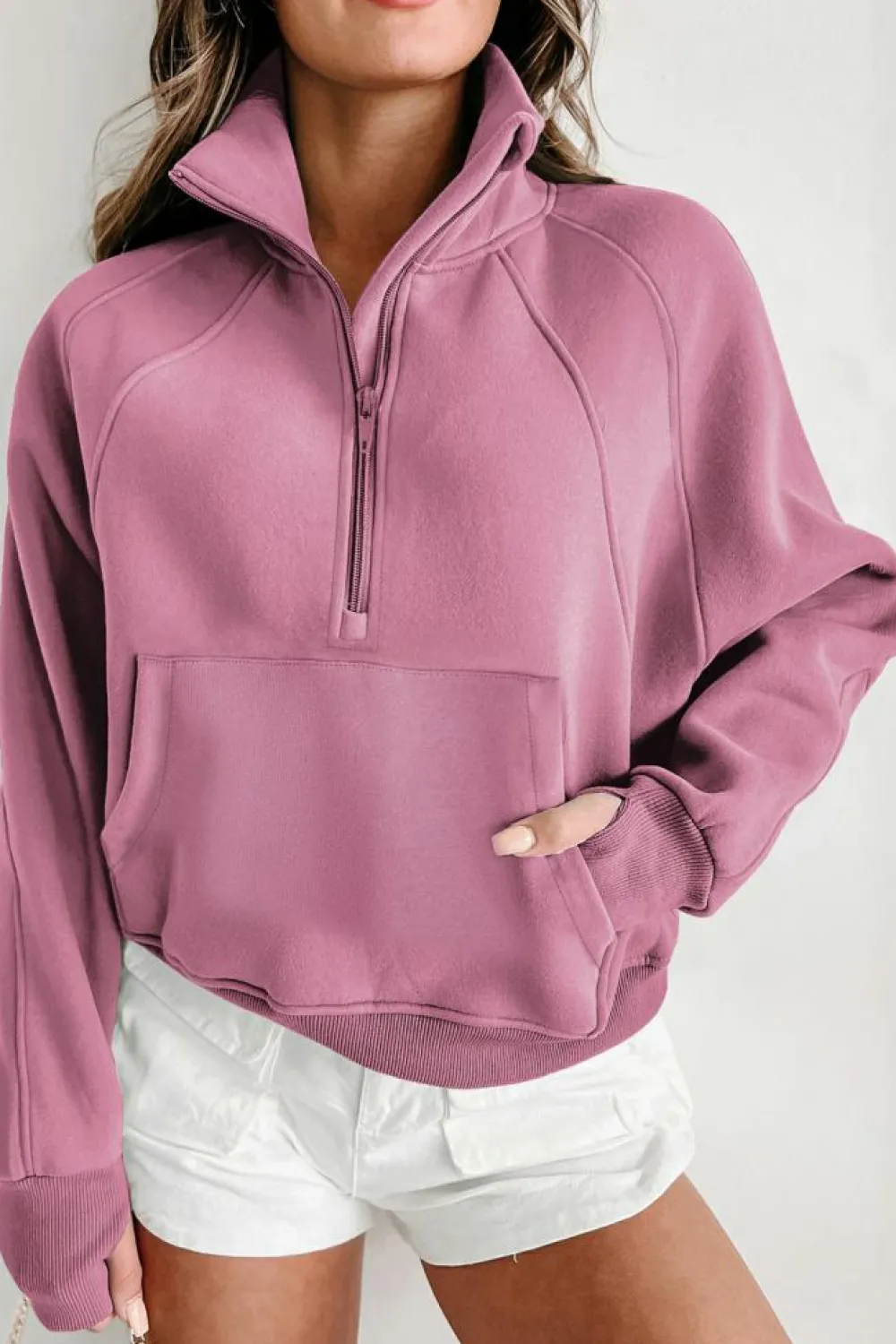 Outlet Dear-Lover Fleece Lined Zip Up Stand Collar Thumbhole Sleeve Sweatshirt Phalaenopsis