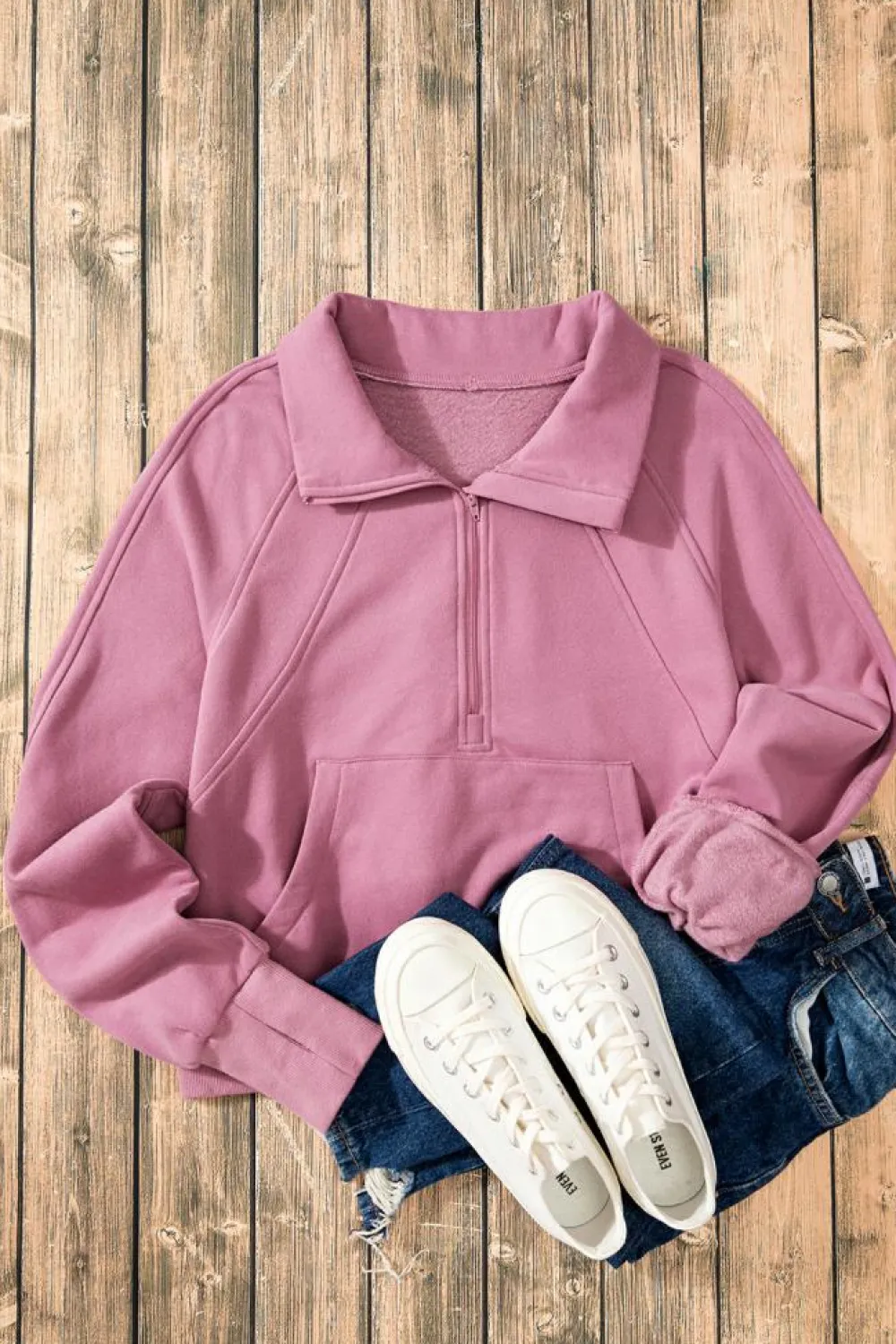 Outlet Dear-Lover Fleece Lined Zip Up Stand Collar Thumbhole Sleeve Sweatshirt Phalaenopsis