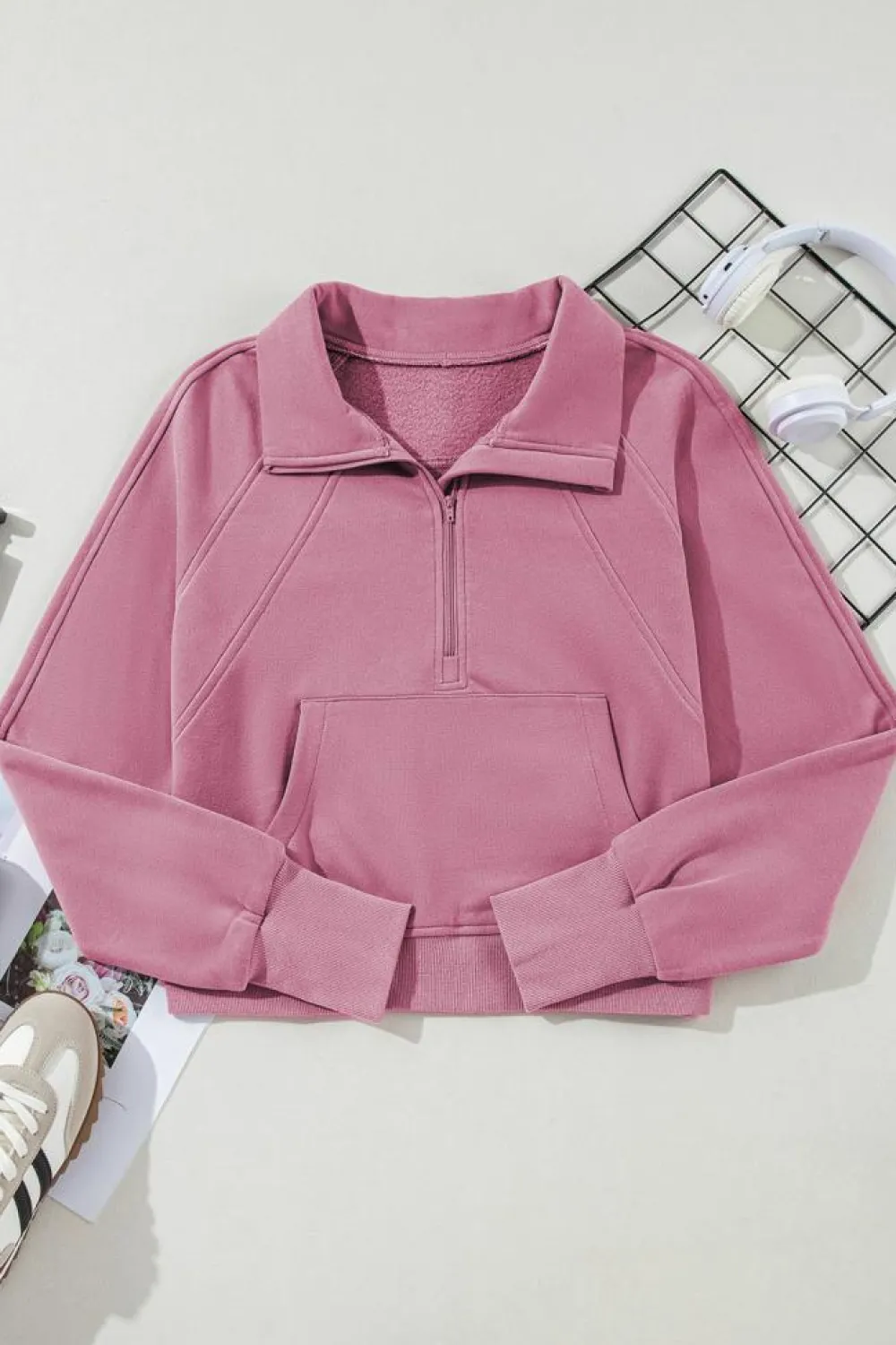 Outlet Dear-Lover Fleece Lined Zip Up Stand Collar Thumbhole Sleeve Sweatshirt Phalaenopsis