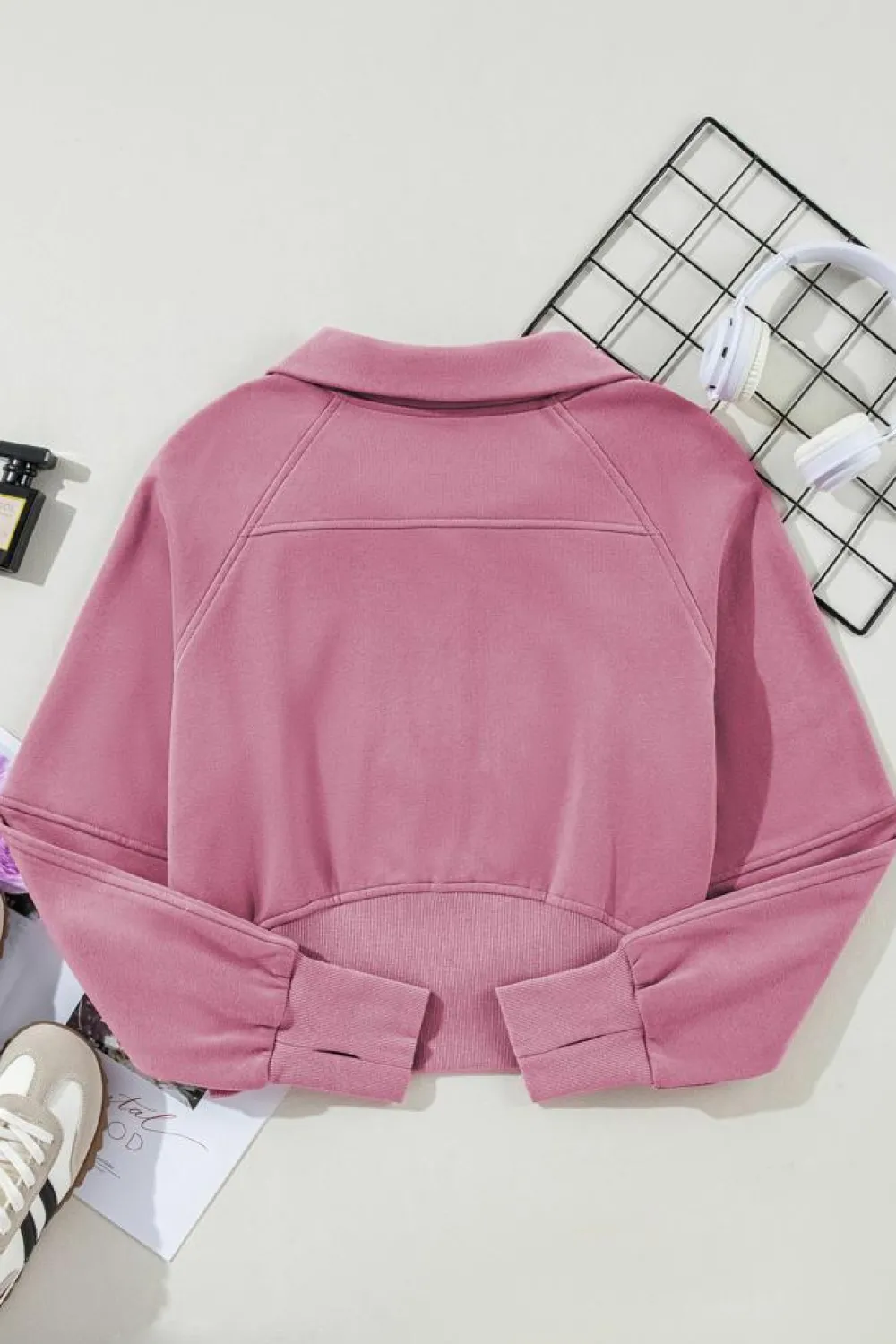 Outlet Dear-Lover Fleece Lined Zip Up Stand Collar Thumbhole Sleeve Sweatshirt Phalaenopsis