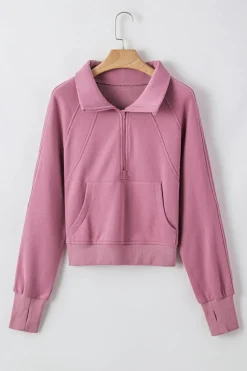 Outlet Dear-Lover Fleece Lined Zip Up Stand Collar Thumbhole Sleeve Sweatshirt Phalaenopsis