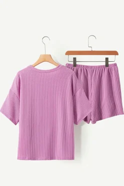 Best Dear-Lover Ribbed Textured Knit Loose Fit Tee and Shorts Set Phalaenopsis