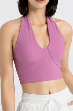 Discount Dear-Lover Sleeveless Halter Neck Active Sports Bra Phalaenopsis