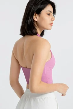 Discount Dear-Lover Sleeveless Halter Neck Active Sports Bra Phalaenopsis