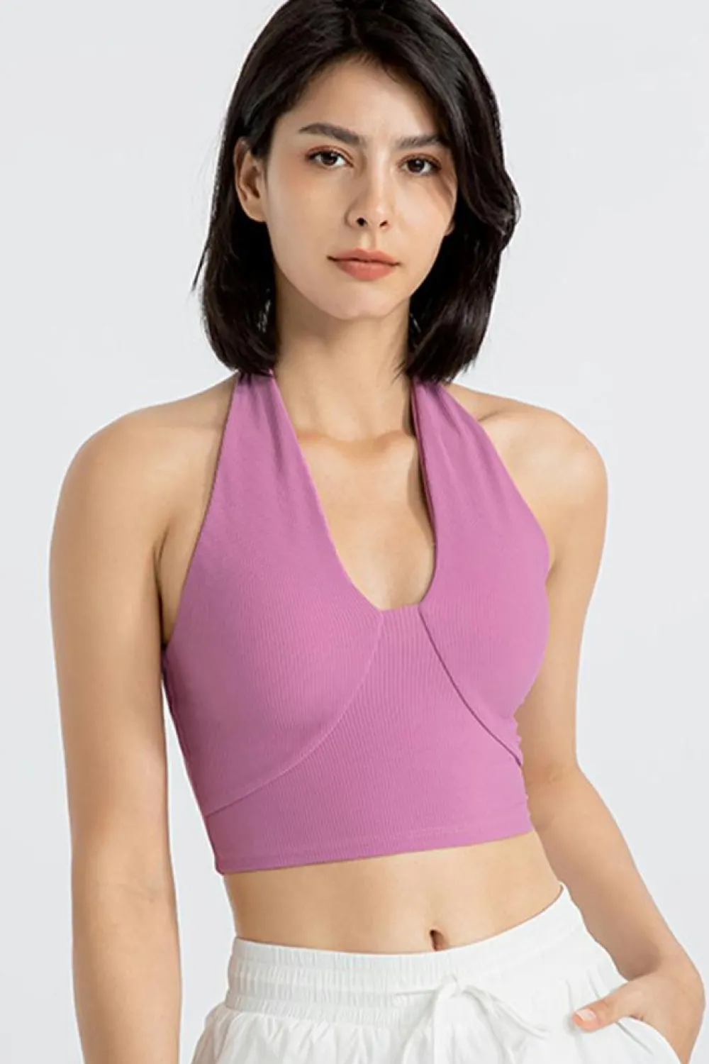 Discount Dear-Lover Sleeveless Halter Neck Active Sports Bra Phalaenopsis