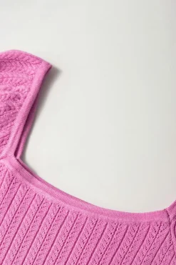 Hot Dear-Lover Textured Square Neck Half Sleeve Knitted Top Phalaenopsis