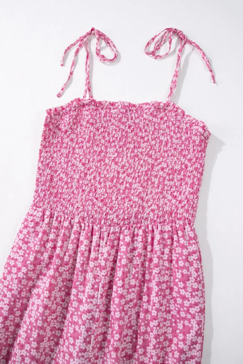 New Dear-Lover Thin Straps Smocked Bodice Wide Leg Floral Jumpsuit Phalaenopsis