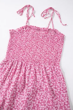 New Dear-Lover Thin Straps Smocked Bodice Wide Leg Floral Jumpsuit Phalaenopsis
