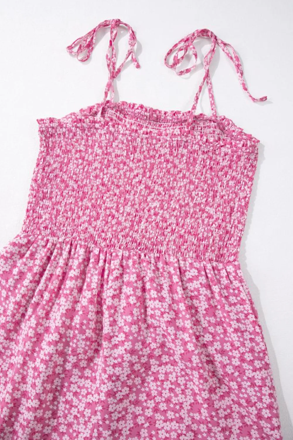 New Dear-Lover Thin Straps Smocked Bodice Wide Leg Floral Jumpsuit Phalaenopsis