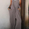 Clearance Dear-Lover Corded Adjustable Straps Wide Leg Loose Overall Philippine Gray