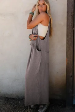 Clearance Dear-Lover Corded Adjustable Straps Wide Leg Loose Overall Philippine Gray