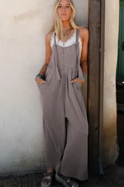 Clearance Dear-Lover Corded Adjustable Straps Wide Leg Loose Overall Philippine Gray
