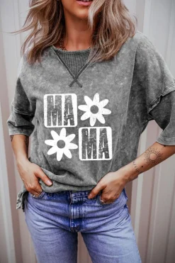 Best Dear-Lover MAMA Daisy Flower Graphic Mineral Wash Drop Shoulder Vintage Tee Philippine Gray