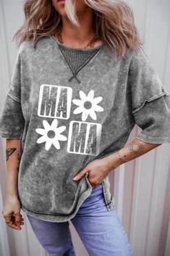 Best Dear-Lover MAMA Daisy Flower Graphic Mineral Wash Drop Shoulder Vintage Tee Philippine Gray