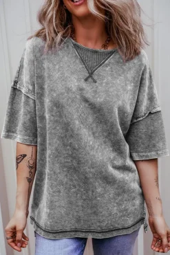 Online Dear-Lover Mineral Wash Exposed Seam Drop Shoulder Oversized Tee Philippine Gray