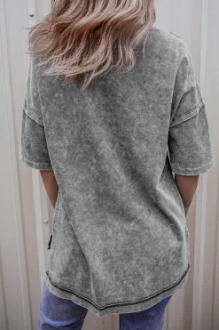 Online Dear-Lover Mineral Wash Exposed Seam Drop Shoulder Oversized Tee Philippine Gray