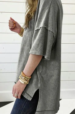 Online Dear-Lover Mineral Wash Exposed Seam Drop Shoulder Oversized Tee Philippine Gray