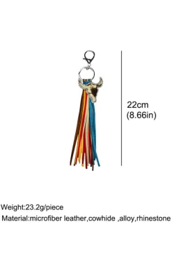 Online Dear-Lover Rhinestone Steer Head Colorful Tassel Key Ring Philippine Gray