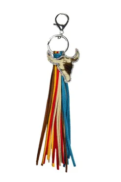 Online Dear-Lover Rhinestone Steer Head Colorful Tassel Key Ring Philippine Gray