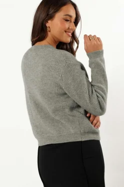 Hot Dear-Lover Ribbed Knit Bow Front Buttoned Cardigan Philippine Gray