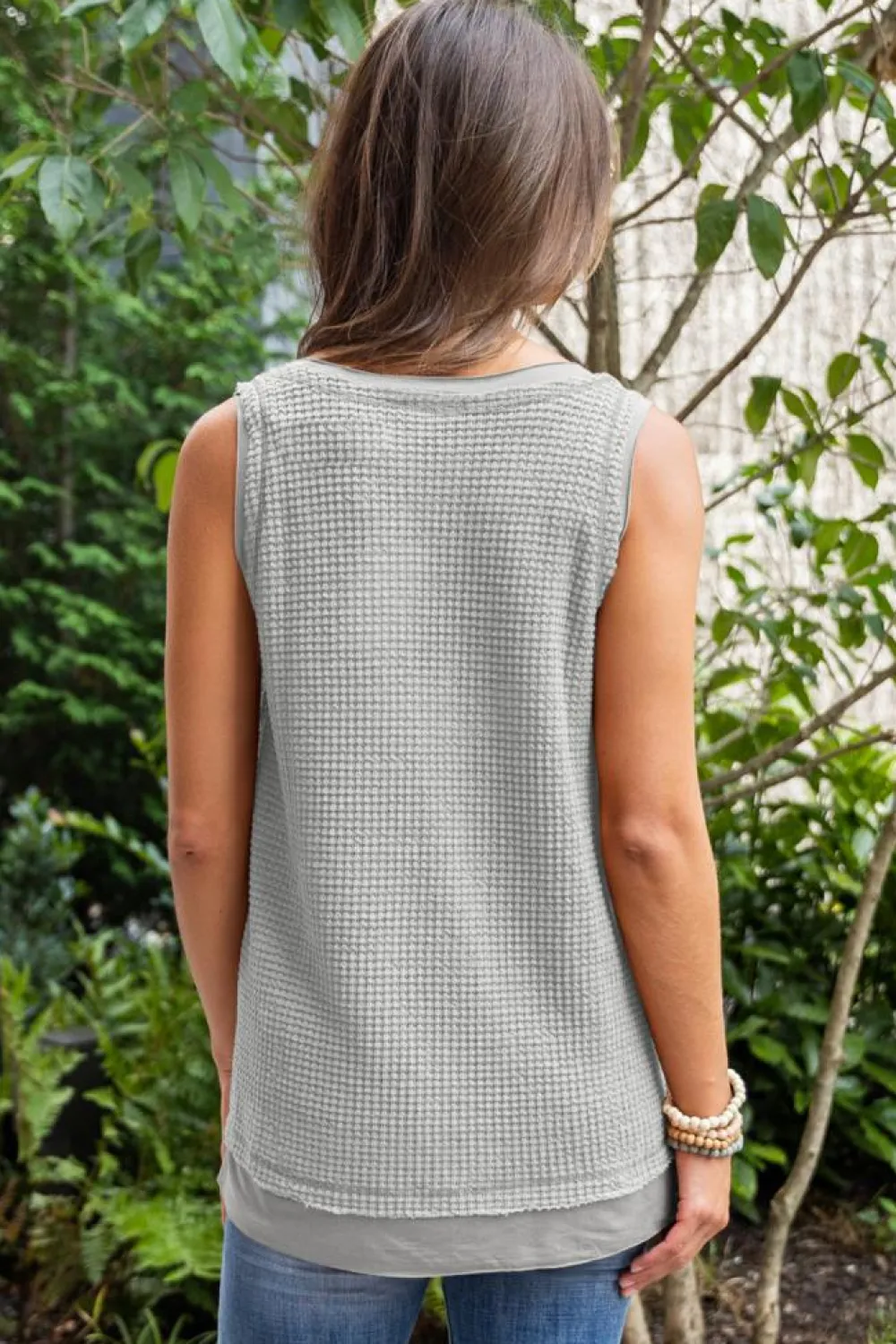 Best Dear-Lover Scoop Neck Waffle Knit Flowy Vest Philippine Gray