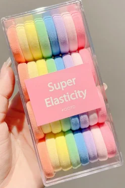 Online Dear-Lover 32 pcs/box Rainbow Color Elastic Ponytail Hair Tie Pink