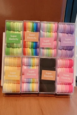 Online Dear-Lover 32 pcs/box Rainbow Color Elastic Ponytail Hair Tie Pink