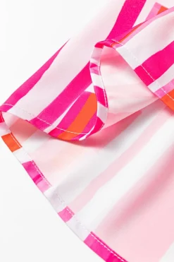 Clearance Dear-Lover Abstract Print Batwing Sleeve Casual Shirt Pink