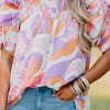 Outlet Dear-Lover Abstract Print Bubble Sleeve Smock Detail Blouse Pink