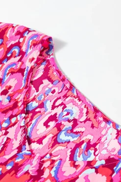 Sale Dear-Lover Abstract Print V Neck Half Sleeve Loose Fit Tunic Blouse Pink