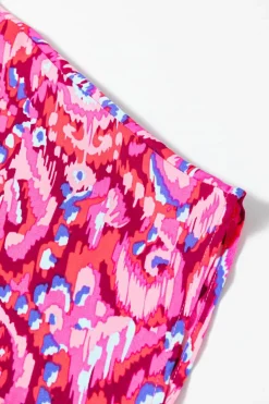 Sale Dear-Lover Abstract Print V Neck Half Sleeve Loose Fit Tunic Blouse Pink