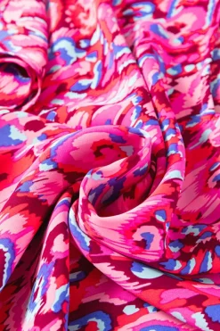 Sale Dear-Lover Abstract Print V Neck Half Sleeve Loose Fit Tunic Blouse Pink