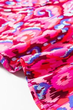 Sale Dear-Lover Abstract Print V Neck Half Sleeve Loose Fit Tunic Blouse Pink