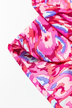 Sale Dear-Lover Abstract Print V Neck Half Sleeve Loose Fit Tunic Blouse Pink
