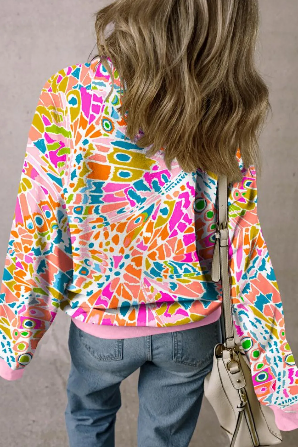Discount Dear-Lover Abstract Printed Drop Shoulder Loose Sweatshirt Pink