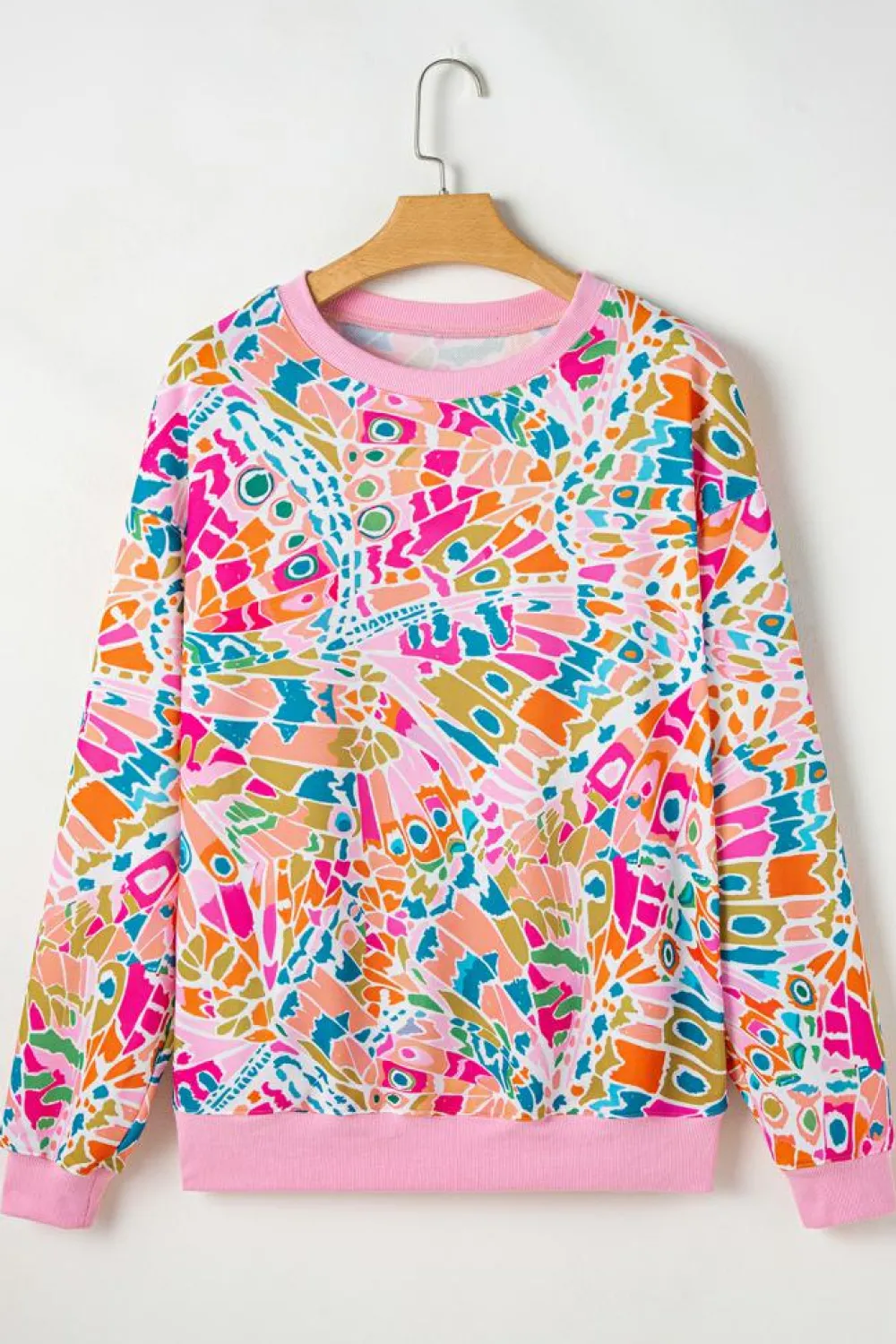 Discount Dear-Lover Abstract Printed Drop Shoulder Loose Sweatshirt Pink