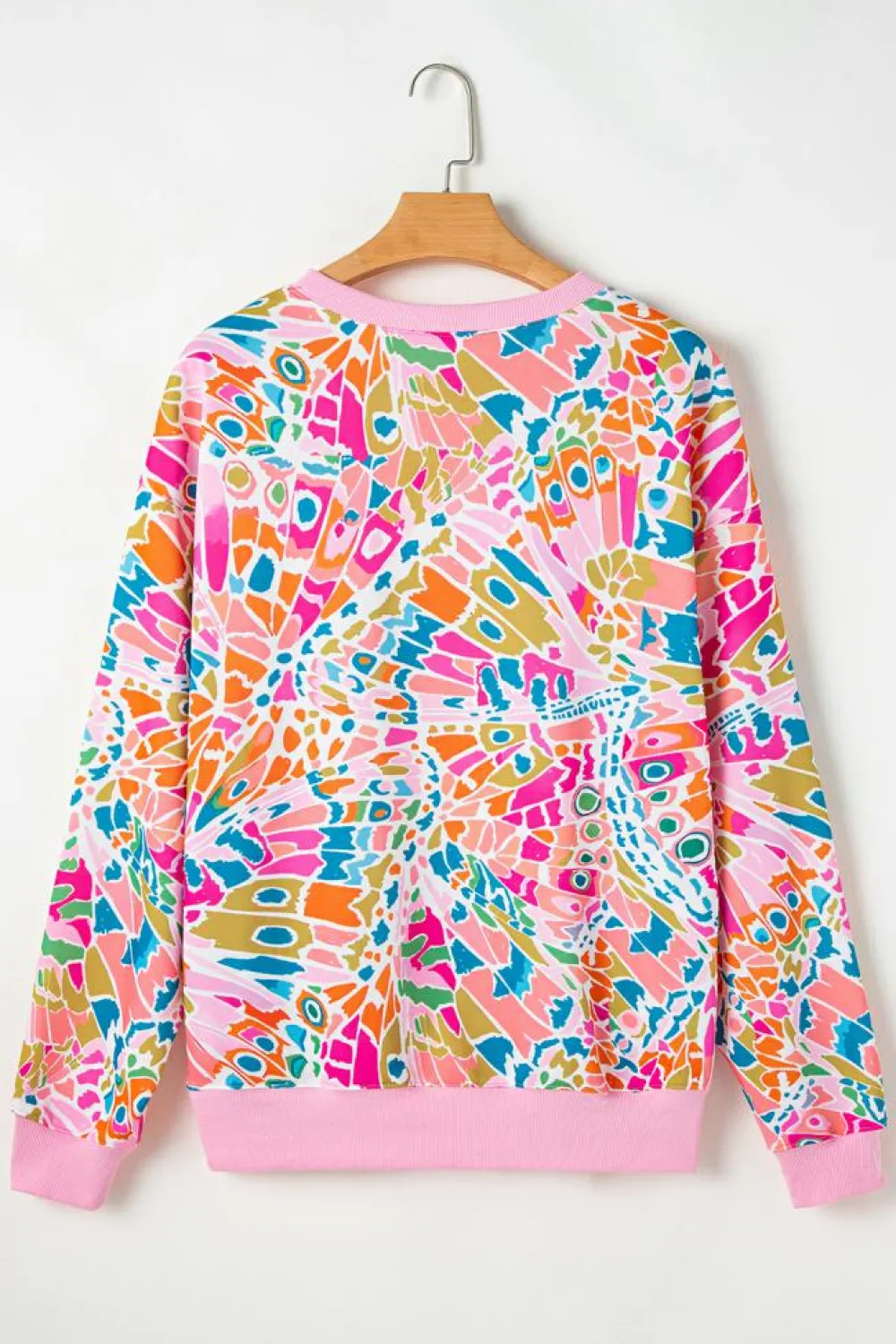 Discount Dear-Lover Abstract Printed Drop Shoulder Loose Sweatshirt Pink