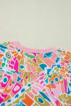 Discount Dear-Lover Abstract Printed Drop Shoulder Loose Sweatshirt Pink