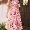 Discount Dear-Lover Abstract Printed Flutter Sleeve Daring Cutout Long Dress Pink