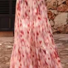 New Dear-Lover Abstract Watercolor Tie Dye Tiered Maxi Skirt Pink