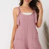 Sale Dear-Lover Adjustable Straps Pocketed Textured Romper Pink