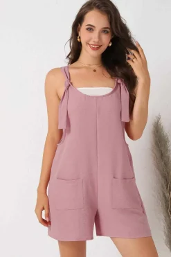 Sale Dear-Lover Adjustable Straps Pocketed Textured Romper Pink
