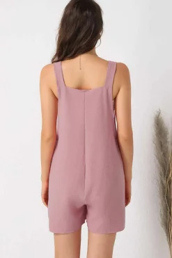 Sale Dear-Lover Adjustable Straps Pocketed Textured Romper Pink