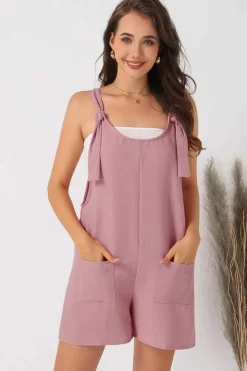 Sale Dear-Lover Adjustable Straps Pocketed Textured Romper Pink