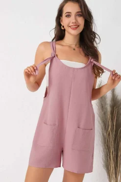 Sale Dear-Lover Adjustable Straps Pocketed Textured Romper Pink
