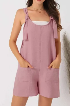 Sale Dear-Lover Adjustable Straps Pocketed Textured Romper Pink