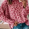 Clearance Dear-Lover Animal Print Stitching Loose Long Sleeve Top Pink